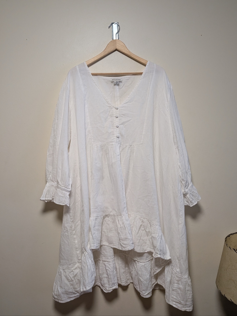 In The Style Cotton Smock Dress White Boho Tiered Plus 24